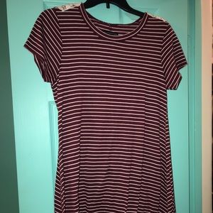 Maroon striped dress with lace detailing